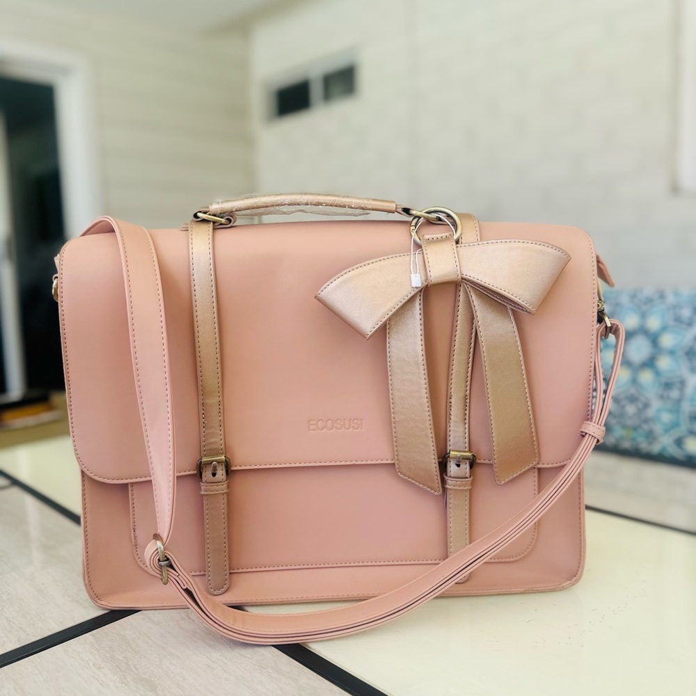 ECOSUSI Blush Pink Bow Satchel with Detachable Strap